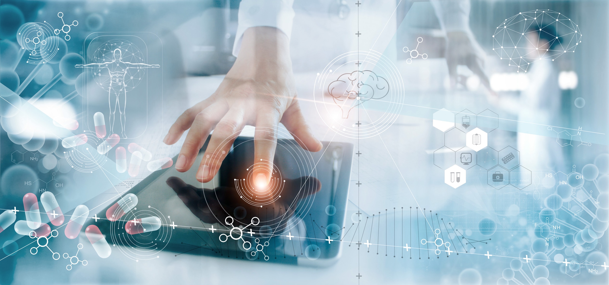 Medicine doctor analysis electronic medical record on interface display