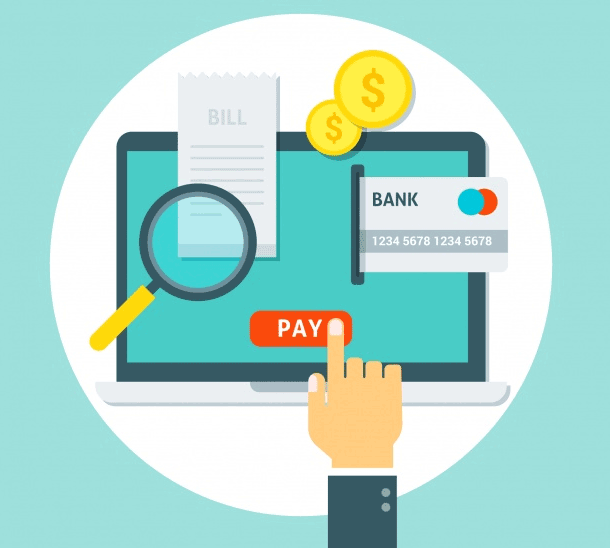 Illustration of person clicking pay to make payment online