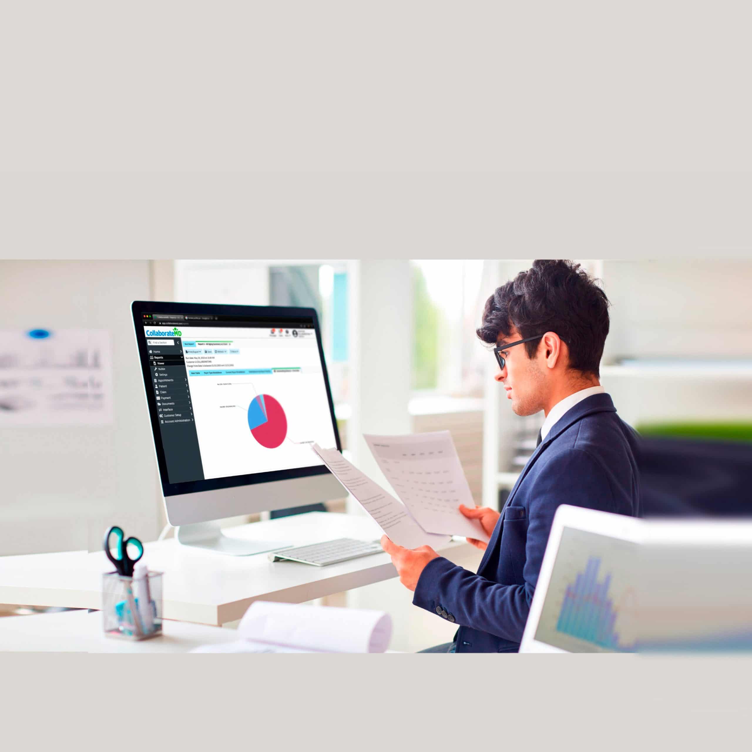 Medical billing specialist analyzing claim rejection codes