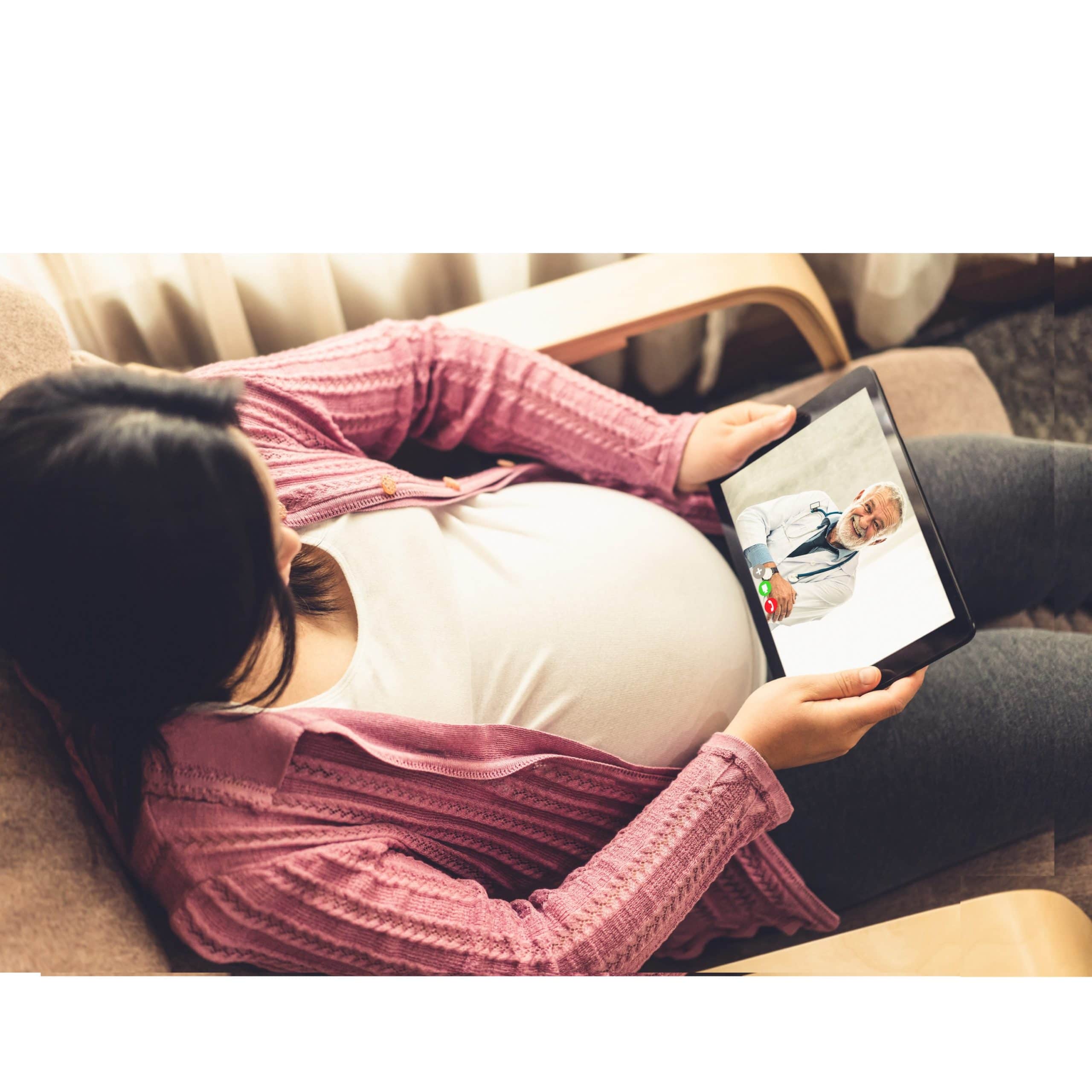 Pregnant women speaking to physician via telemedicine