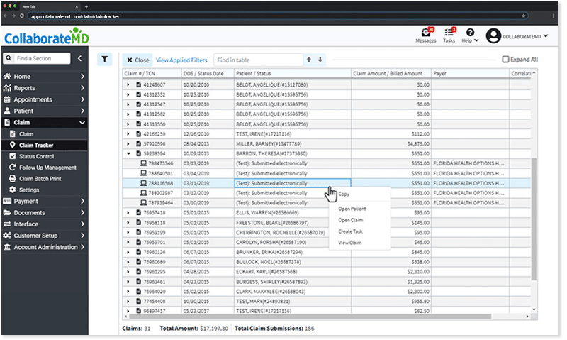 Claim Tracker allows you to track the status of medical billing claims.