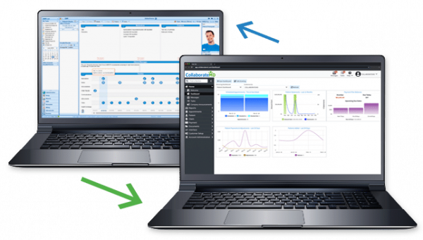 two laptops working seamlessly for PM/EHR Integration