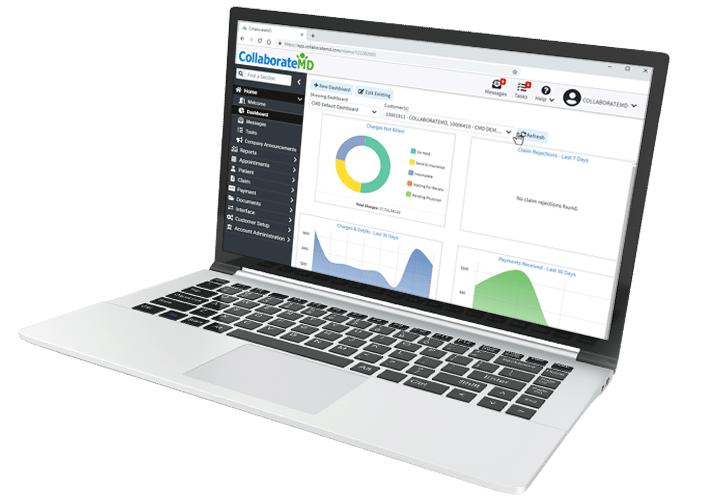 Laptop displaying CollaborateMD application Dashboard screen
