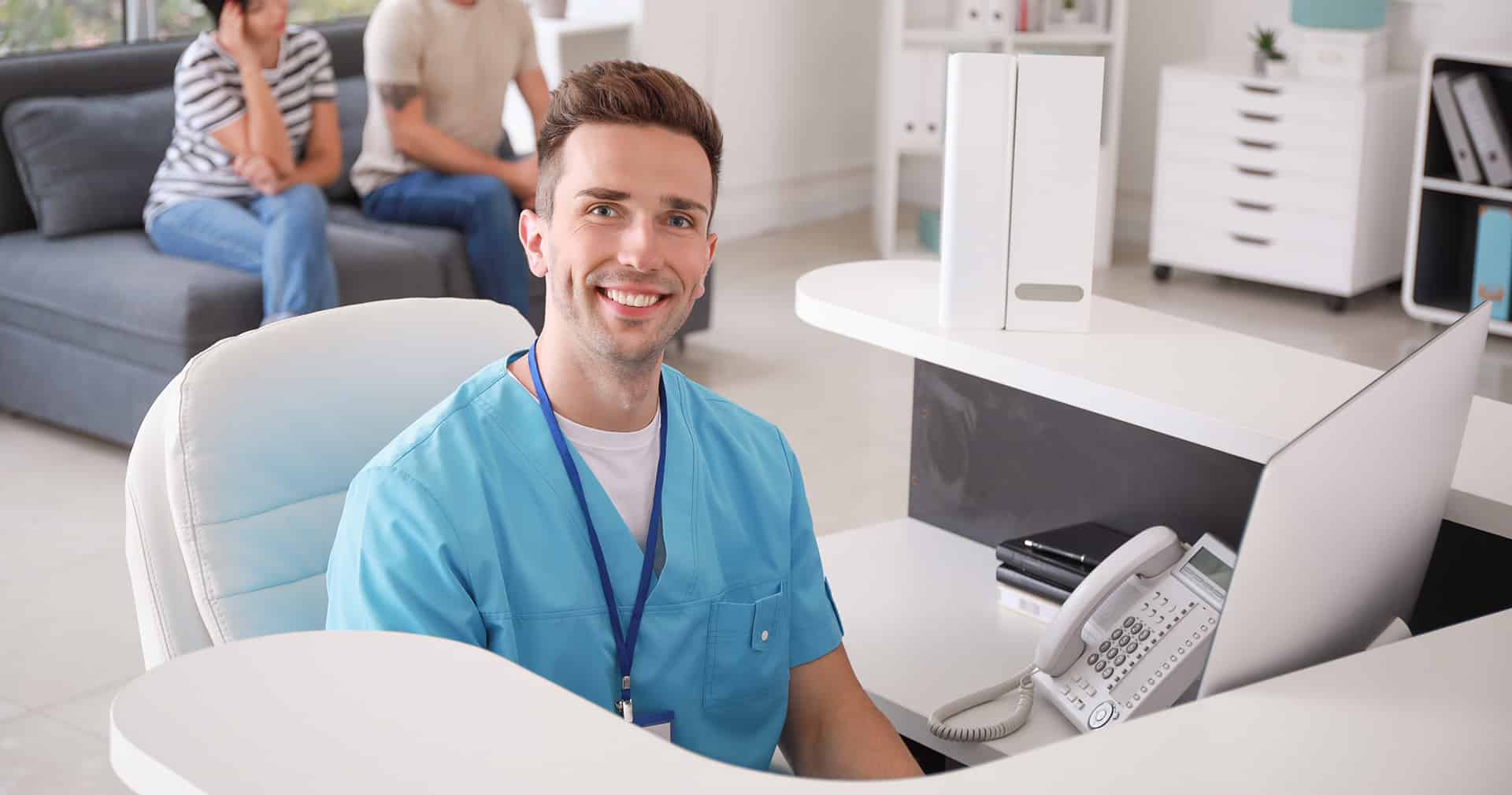 Doctor reviewing SMS billing platform for patient outreach