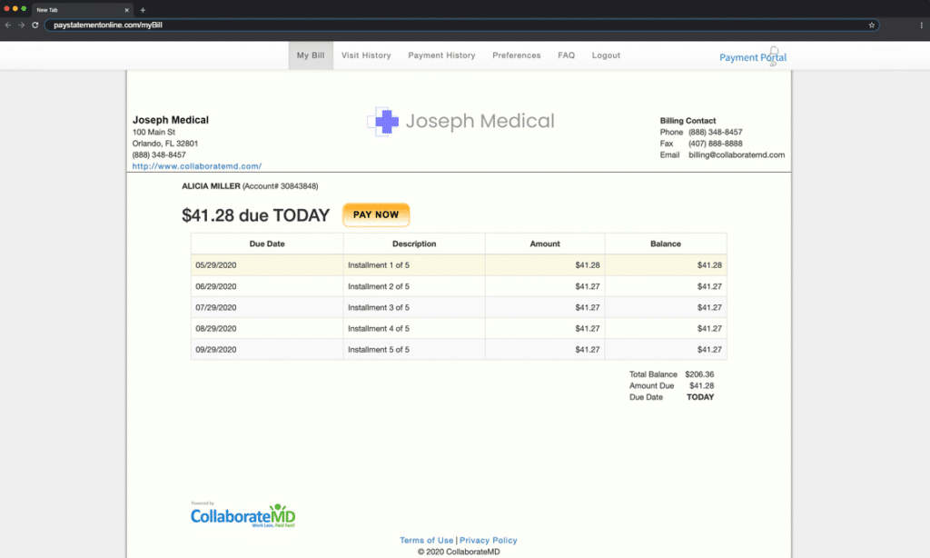 Screenshot of Patient Payment Portal