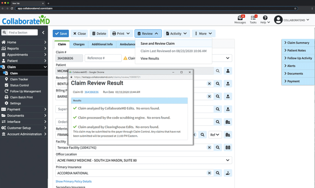 CollaborateMD Claim Review Screenshot